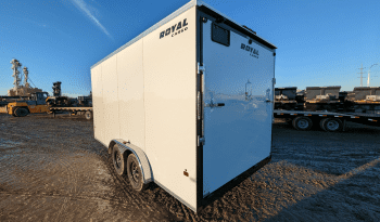 Enclosed Cargo Trailer 7.5’W x 16’L with V-Nose 86” Wall Height Rear Barn or Ramp Door 7,700 lbs. or Payload 5,389 lbs. full