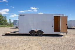 Enclosed Cargo Trailer 7.5’W x 16’L with V-Nose 86” Wall Height Rear Barn or Ramp Door 7,700 lbs. or Payload 5,389 lbs. full