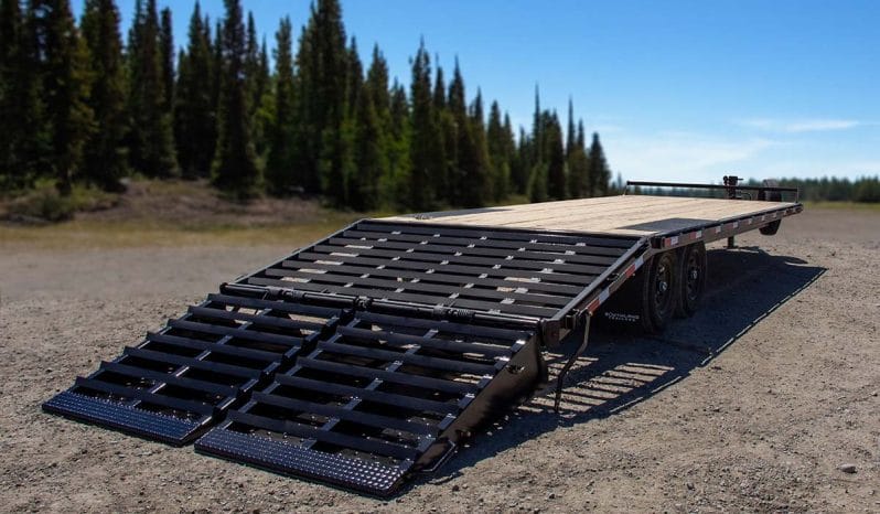 20′ & 25′ High Boy Tandem Axle Equipment Beavertail Trailer w/ Flip Over Ramps full